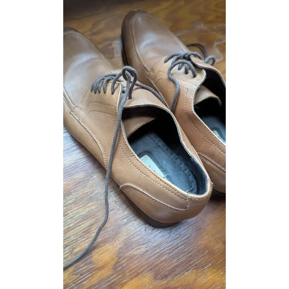 Alfani Platinum Alf Lewis Men's Tan Leather Apron Toe Derby Dress Shoes Size 10M